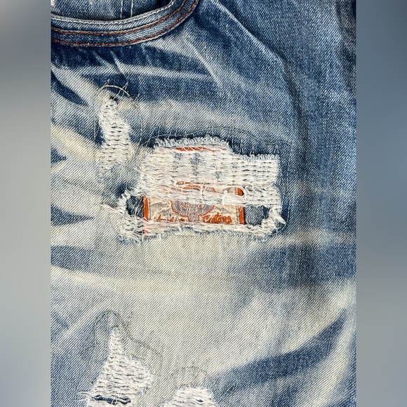 INSANE Y2K Affliction Black Premium BLAKE 34 Long Patch Distressed Jeans AC/DC - Picture 4 of 16